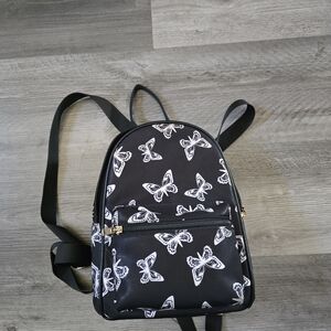 Black Butterfly Print Mini Backpack
